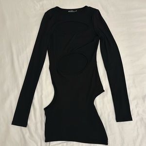 BLACK LONG SLEEVE CUTOUT MINI DRESS